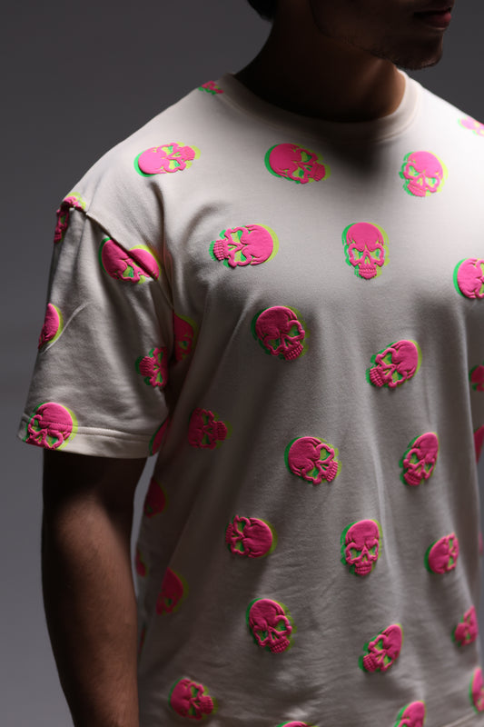 Neon Skull Illusion Puff Oversized Tee