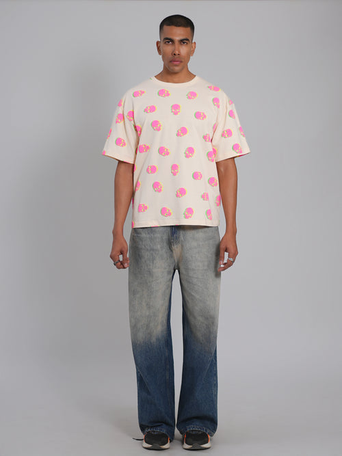 Neon Skull Illusion Puff Oversized Tee - Tactlifestyle 