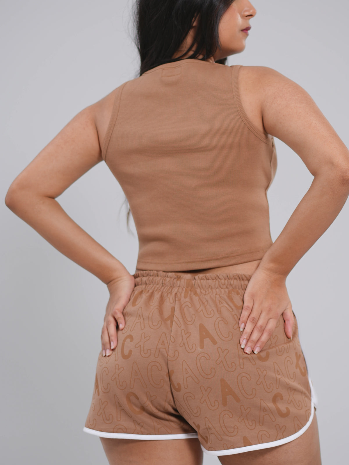 Ribbed Top & Signature Shorts Co-Ord Set – Beige - Tactlifestyle 
