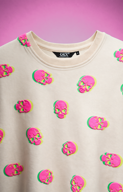 Neon Skull Illusion Puff Oversized Tee