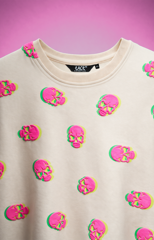 Neon Skull Illusion Puff Oversized Tee
