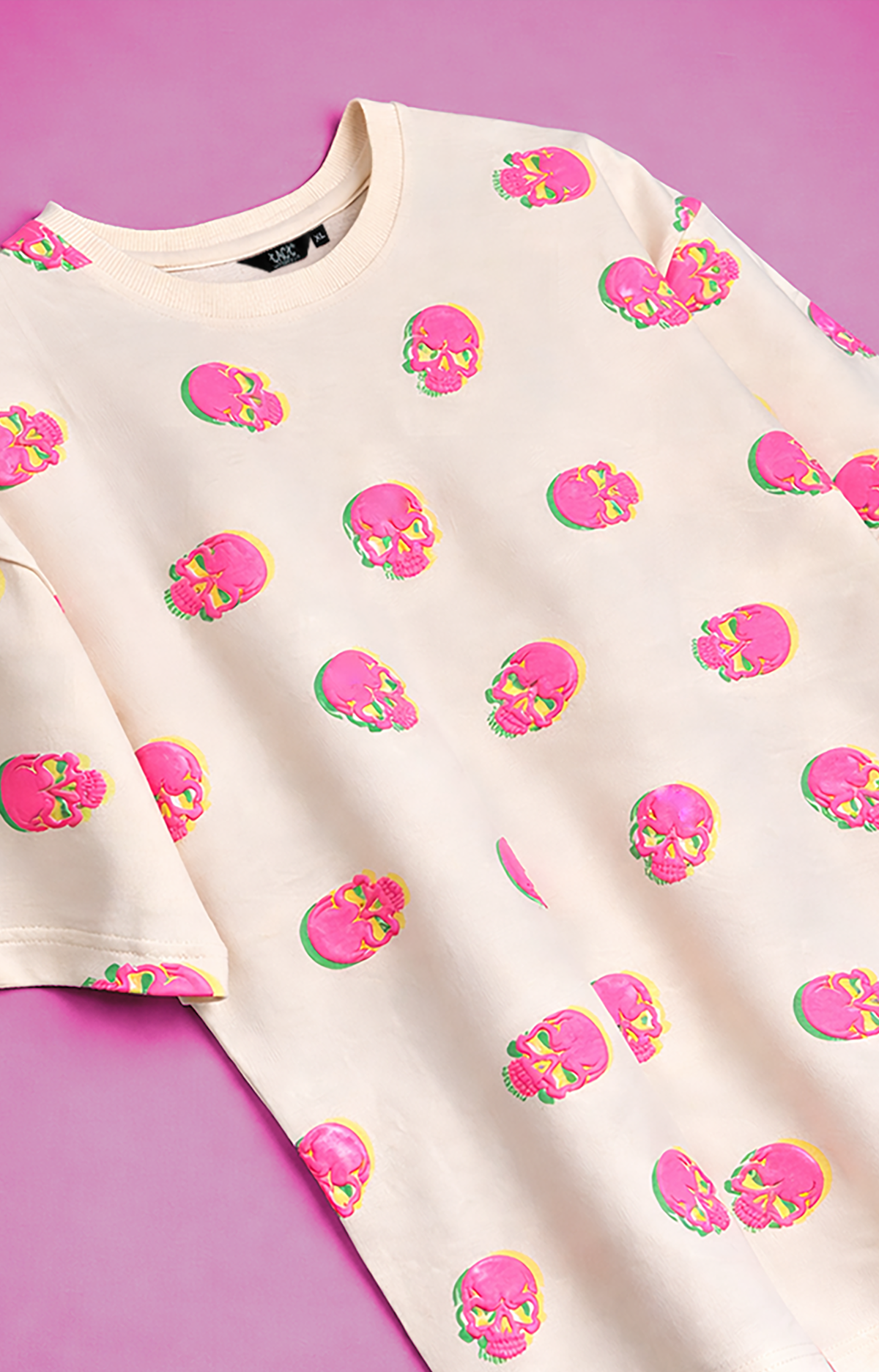 Neon Skull Illusion Puff Oversized Tee